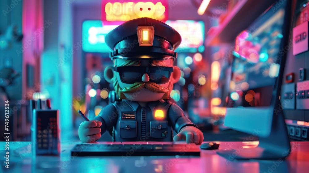A medium shot of a playful security guard character protecting a user s online account from unauthorized access attempts - obrazy, fototapety, plakaty 
