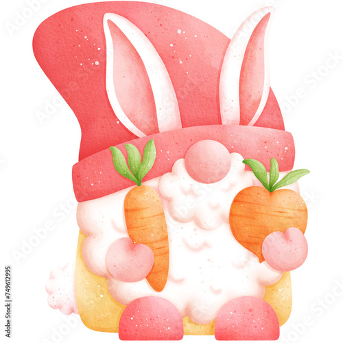 Foto Watercolor Easter Gnome Illustration Isolated on Transparent Background