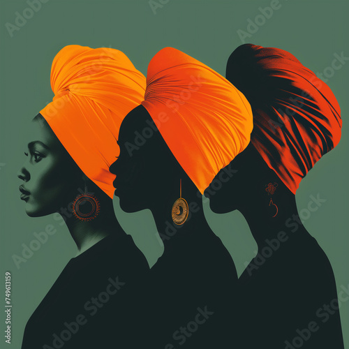 An orange and dark green duotone image of three women for women's history celebrating women's history