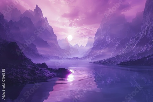 A beautiful purple mountain range with a river running through it © Aliaksandr Siamko