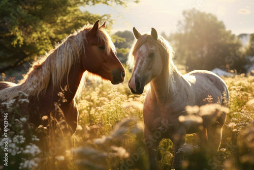Elegant horses grazing in a sun-kissed meadow © Michael Böhm