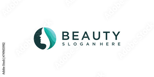 Woman face logo design vector icon. feminine beauty salon logo concept with a beautiful woman's face
