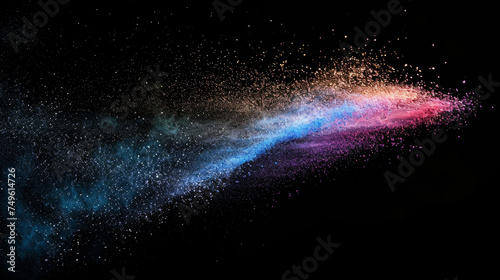 multi-colored powders scattered in the air, 