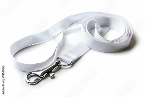 Blank White Lanyard with Metal Clasp on White Background. Generative ai
