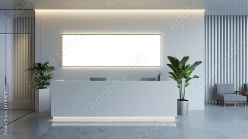 corporate branding white blank frame mockup with modern business offices reception background