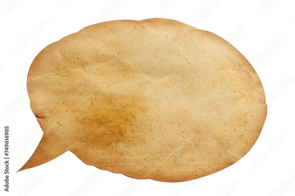 Aged parchment paper speech bubble, cut out - stock png. Aged parchment paper speech bubble, cut out - stock png.