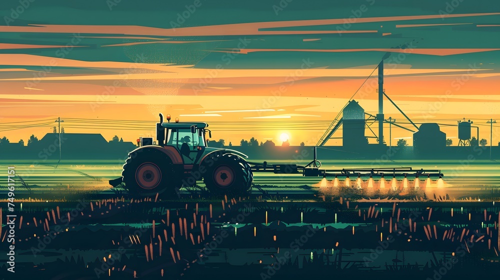 irrigation tractor driving spraying or harvesting an agricultural crop ...