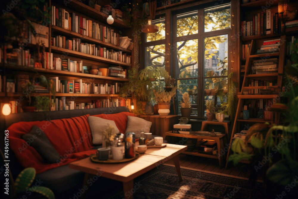 Cozy autumn-themed bookstore