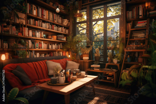 Cozy autumn-themed bookstore