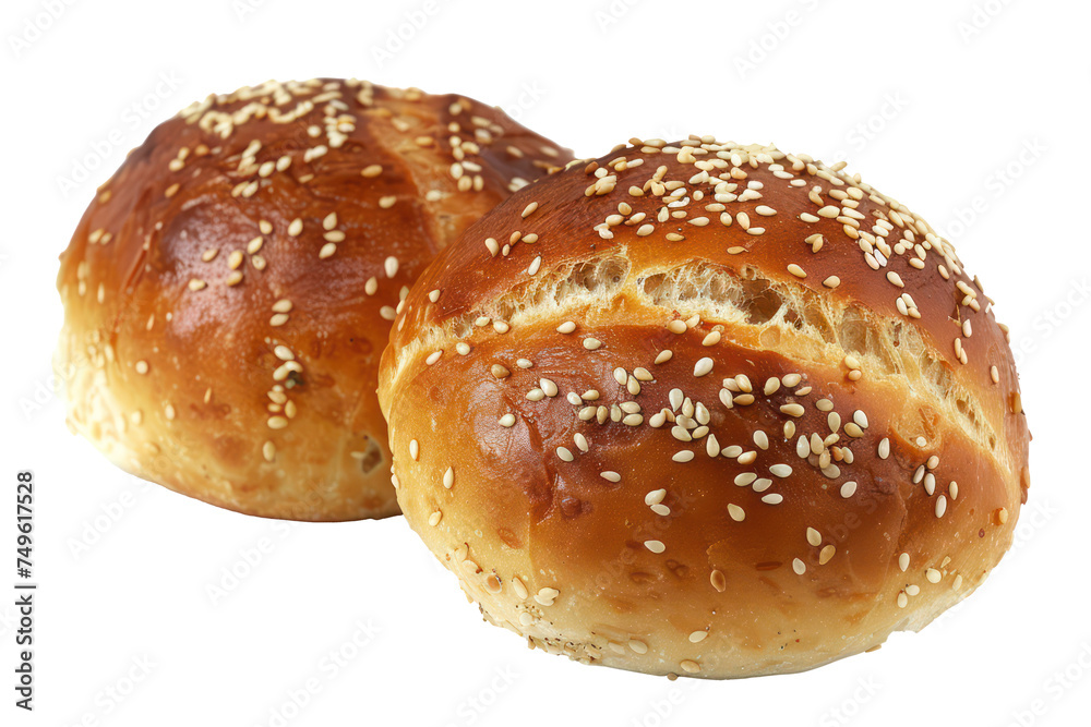 Freshly baked bread roll with sesame seeds, cut out - stock png.