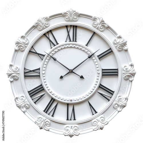 Vintage wall clock with roman numerals, cut out - stock png.