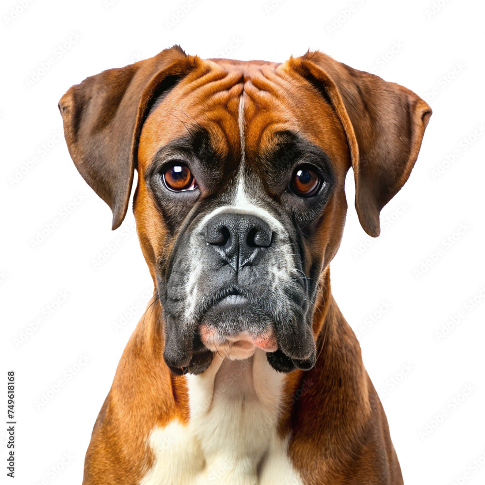 Boxer dog portrait isolated on transparent background