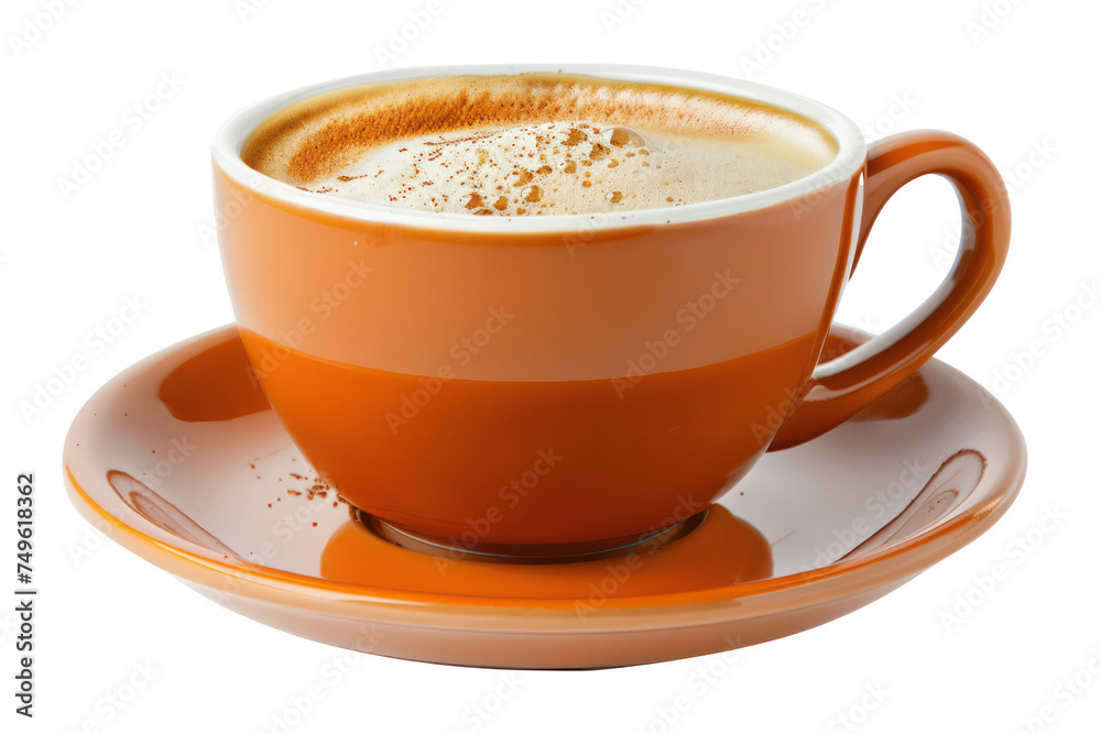 Fototapeta premium Hot latte coffee in a brown ceramic cup, cut out - stock png.