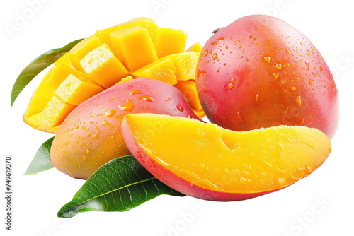 Ripe mango and juicy slices, cut out - stock png. photo