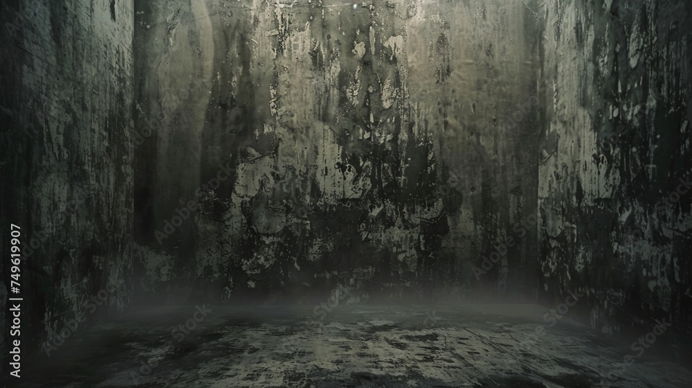 Dark grunge room with concrete walls and floor. Promotion design and product display.