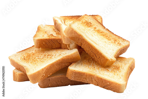 Stack of golden toasted bread slices, cut out - stock png.