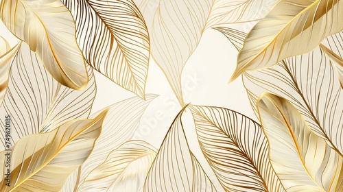 Elegant pattern with golden leaves. Floral background for wedding invitation.