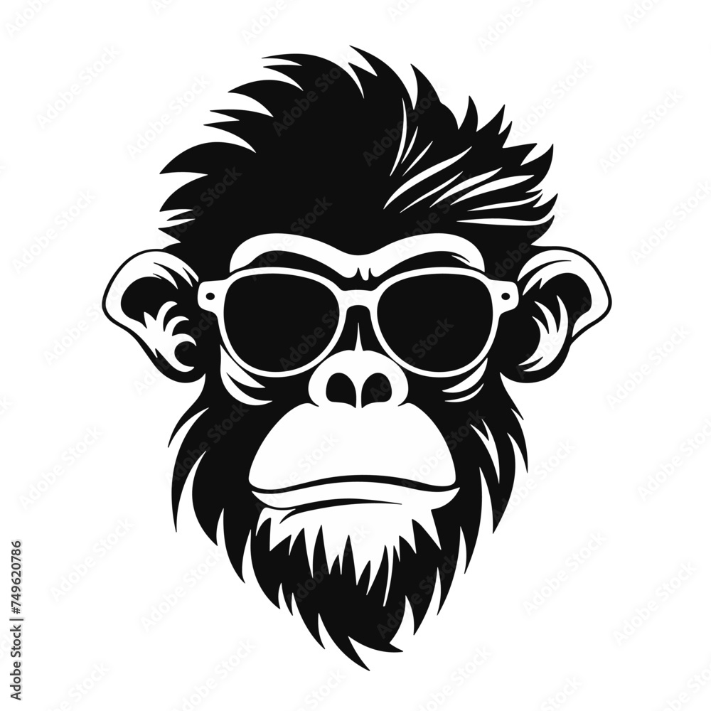Monkey in sunglasses isolated on a white background. Vector illustration.