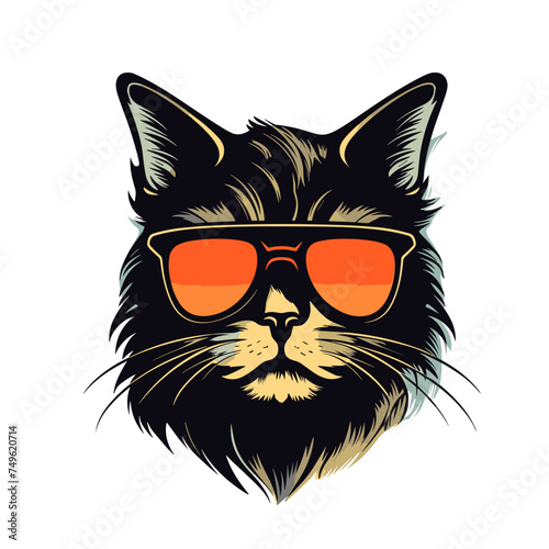 Vector illustration of black cat wearing sunglasses. Isolated on white background. © viklyaha