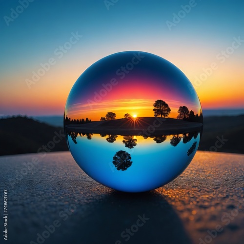 Serene Sunset Reflection in Crystal Ball