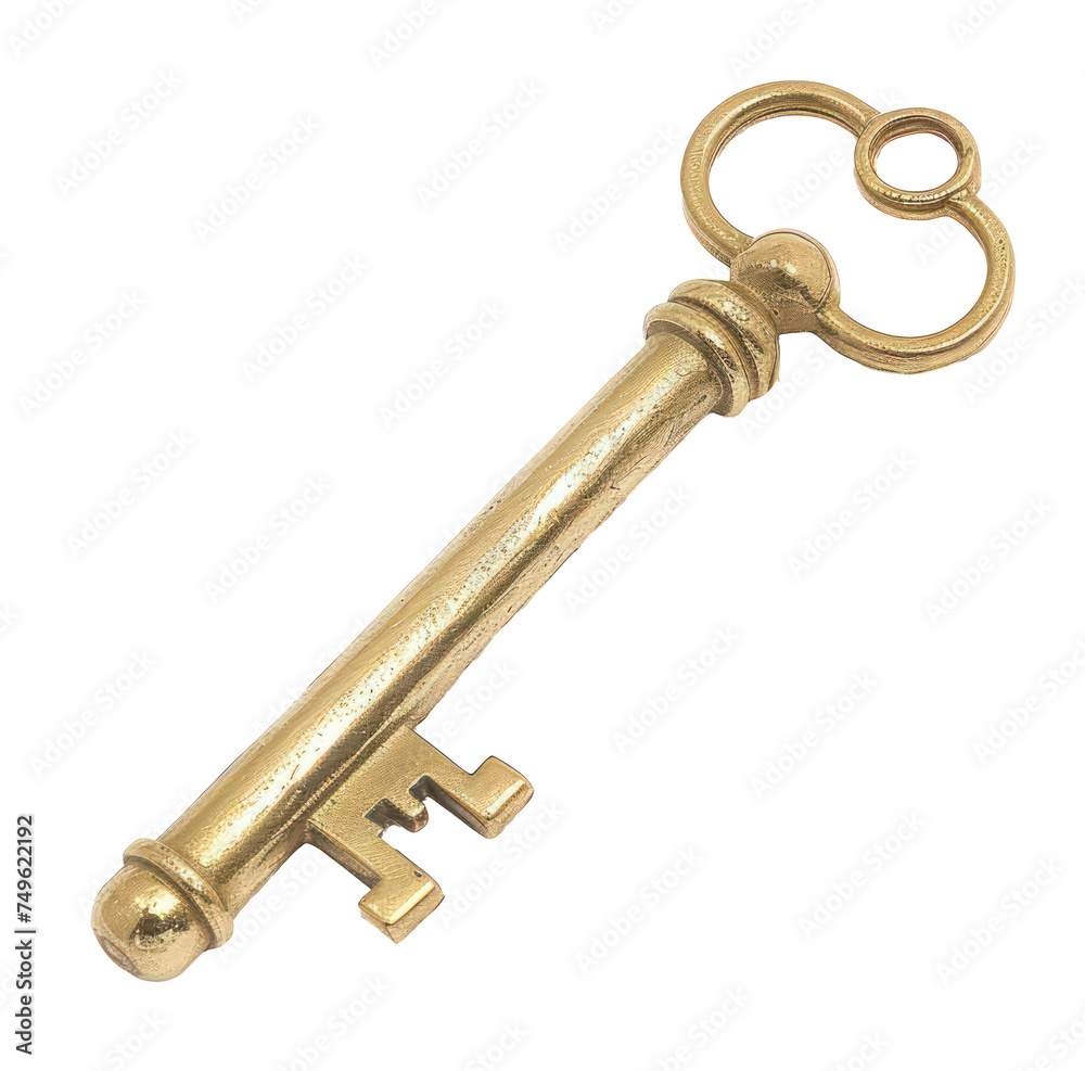 Ornate antique gold key, cut out - stock png. Ornate antique gold key, cut out - stock png.