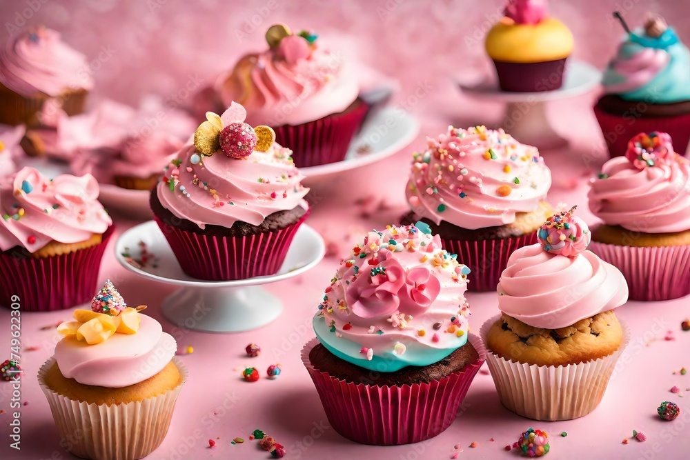 Savor the sweetness of a perfectly crafted handmade cupcake, its frosting adorned with delightful embellishments, set against a soft pink background that adds to its irresistible charm. 