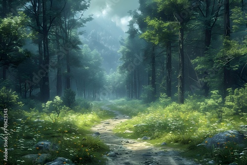 Dense forest landscape with large trees © 일 박