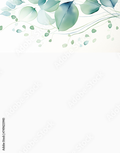 watercolor leaves border frame top background blue green, teal turquoise blend