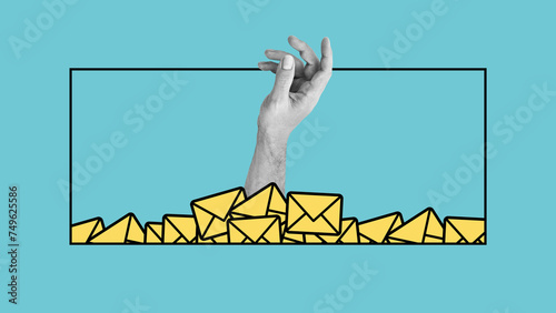 Task prioritization, and a clutter-free inbox. Hand from spam letters. Organize, and respond to emails. High volume of emails requires more optimal processing methods