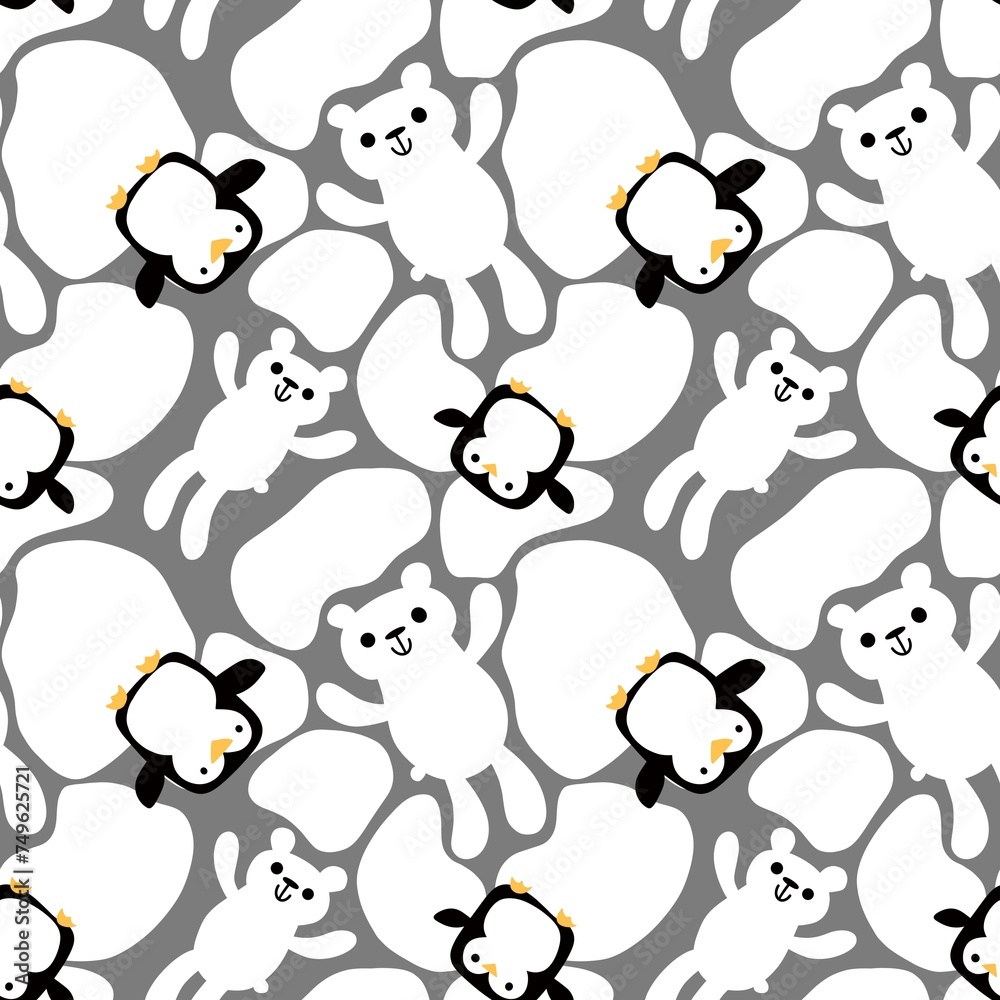 Fototapeta Christmas animals seamless polar white bears and ice pattern for wrapping paper and kids print and new year accessories