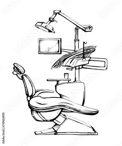Stogmatology chair and accessories. Vector drawing