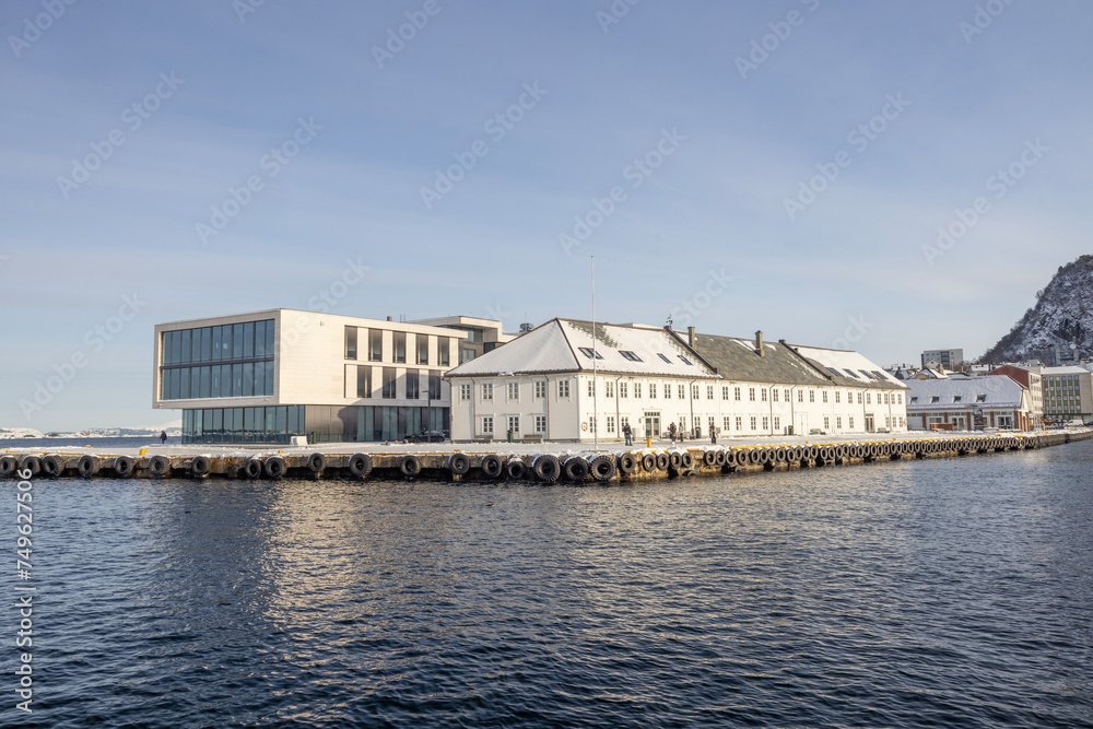 The Jugend city Aalesund (Ålesund) harbor on a beautiful cold winter's day. Møre and Romsdal county	
