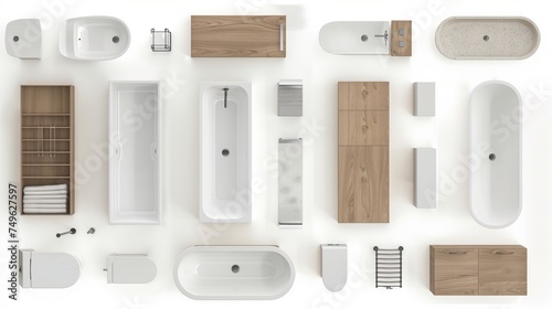 bathroom furniture on top view for architecture use. florplan concept