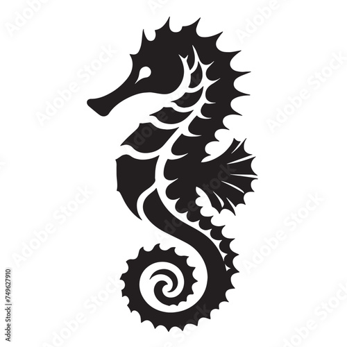 Vintage Retro Styled Vector Seahorse Silhouette Black and White - illustration