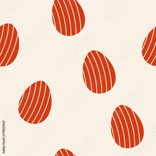 Seamless pattern with Easter Eggs. Easter eggs in red color in hand drawn style. Vector illustration. Holiday wrapping paper, modern flat vector design.