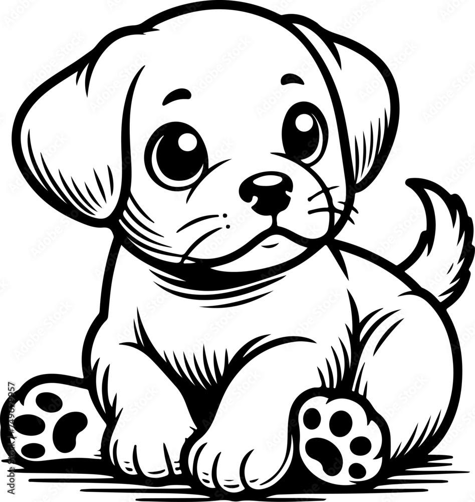 Obraz premium Cute puppy kid black outline cartoon style vector illustration. Coloring book.