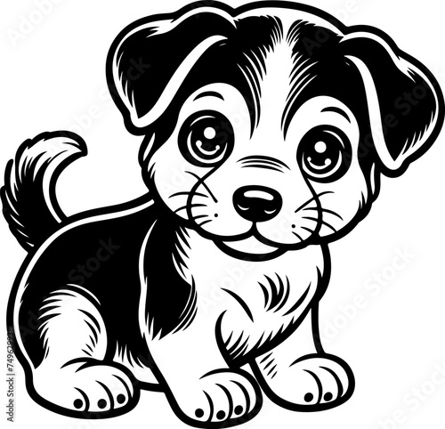 Cute puppy kid black outline cartoon style vector illustration. Coloring book.