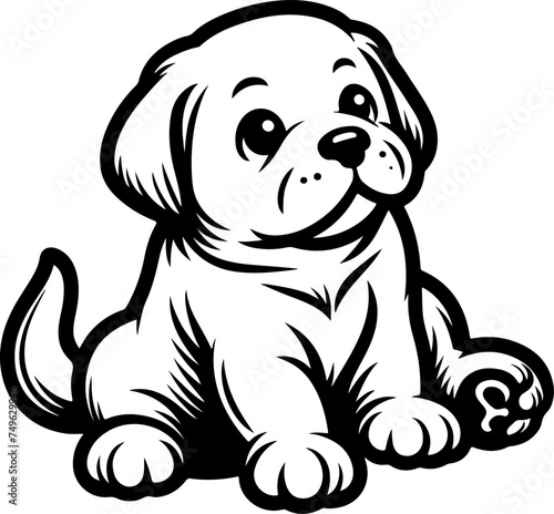 Cute puppy kid black outline cartoon style vector illustration. Coloring book.