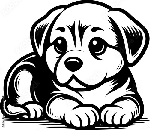 Cute puppy kid black outline cartoon style vector illustration. Coloring book.
