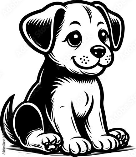 Cute puppy kid black outline cartoon style vector illustration. Coloring book.