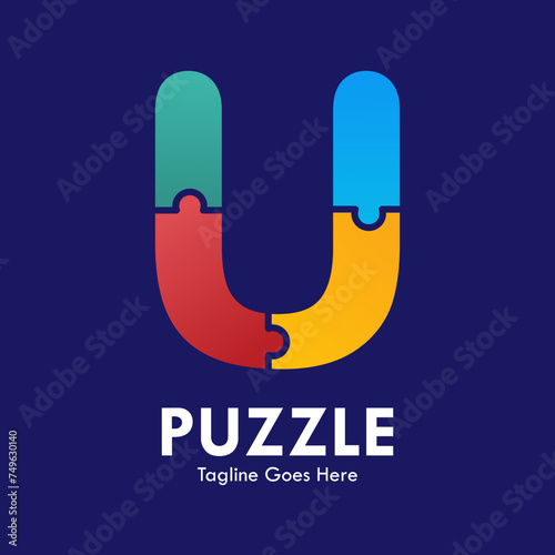 Letter u with puzzle design logo template illustration