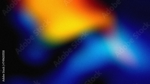 Vibrant grainy gradient abstract background blue orange glowing color shape on black background colorful poster web banner design