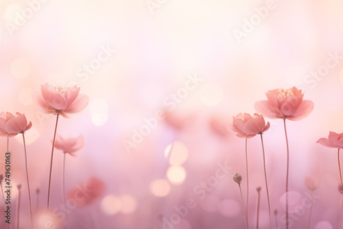 Unfocused, blurred glowy bokeh, spring flower blur sparkle background. Soft focus lights background.Magical.