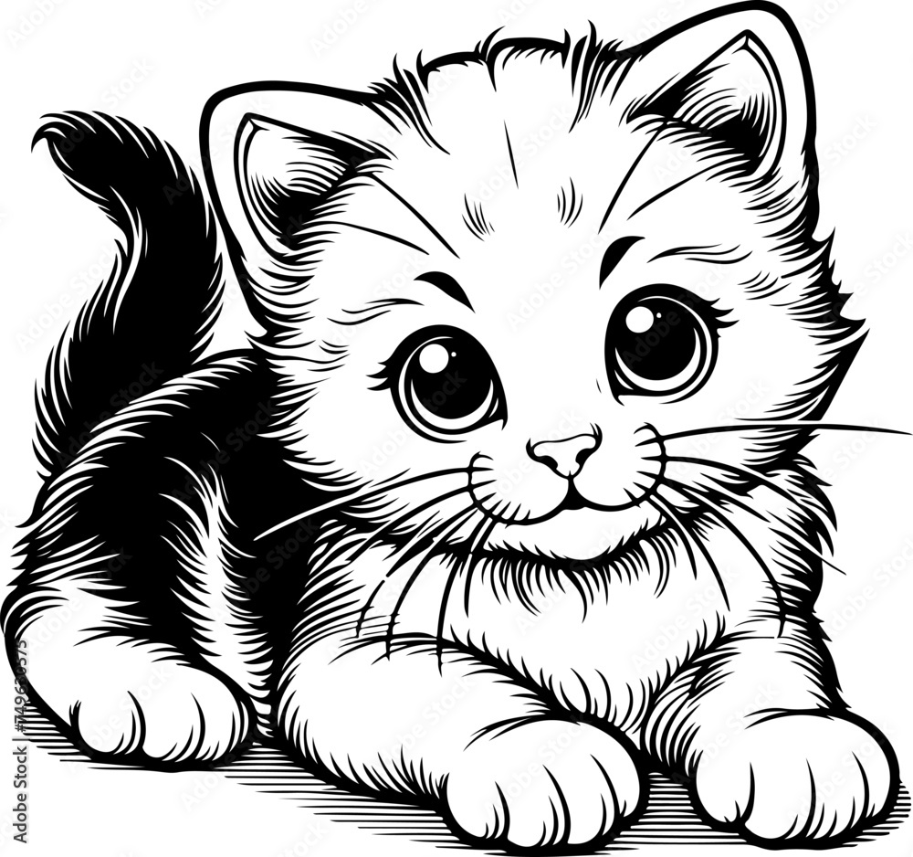 Cute little kitten cartoon style black outline vector illustration. Coloring book. Cute little kitten cartoon style black outline vector illustration. Coloring book.