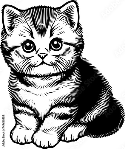 Cute little kitten cartoon style black outline vector illustration. Coloring book.