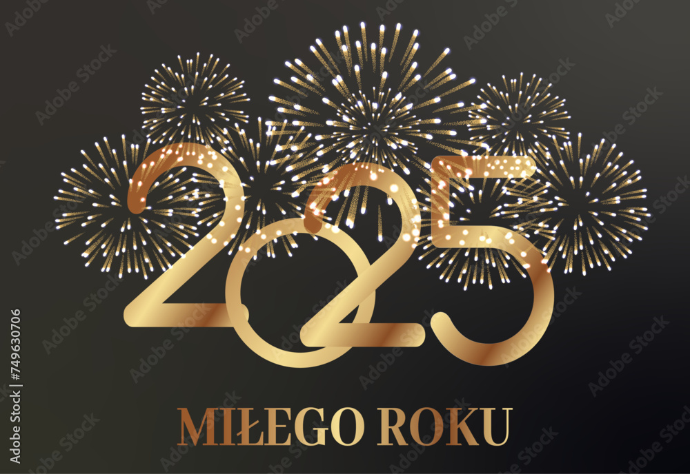 Kartka lub baner z życzeniami szczęśliwego nowego roku 2025 w kolorze złotym ze złotym