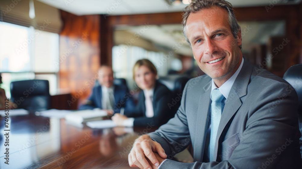 A successful businessman leads a team meeting in a boardroom, showcasing leadership and collaboration in a professional setting.
A successful businessman leads a team meeting in a boardroom, showcasing leadership and collaboration in a professional setting.