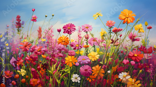 Vibrant Canvas of Radiant Petals: A Stunner Display of Bright, Colorful Flowers in Full Bloom