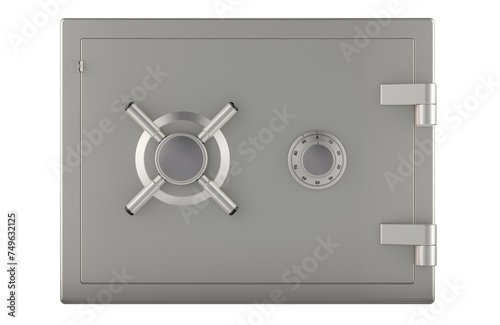 Combination Lock Safe, front view. 3D rendering isolated on transparent background
