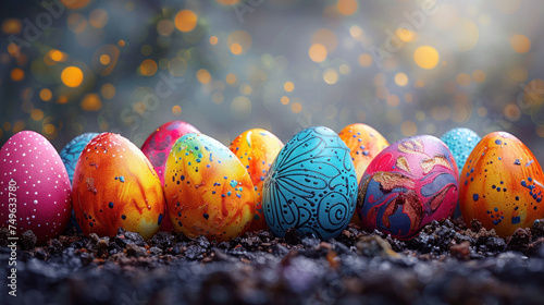 Colorful background of easter eggs collection  Happy easter celebration with copy space